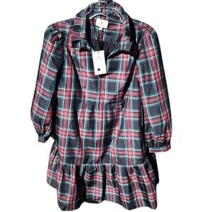 NWT Tuckernuck Palmerston Plaid Ruffle-Hem Dress Large